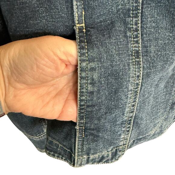 Vtg 90s Y2K Denim Jean Jacket Women's Blue Large Stretch Western Country Cowboy - Picture 4 of 8